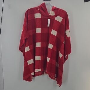 Lane Bryant Red and White Textured Poncho NWT